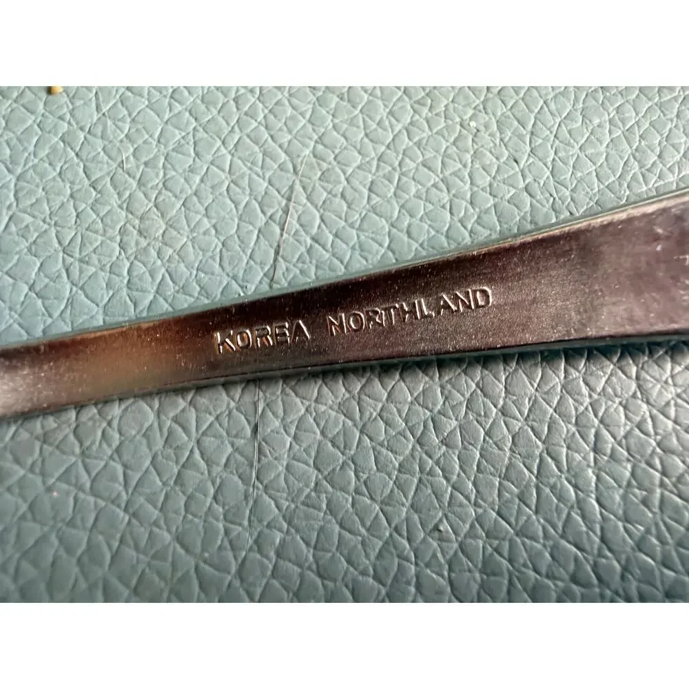 Vintage Oneida Northland Korea Stainless Serving Spoons Pair LeafBowl Scroll MCM